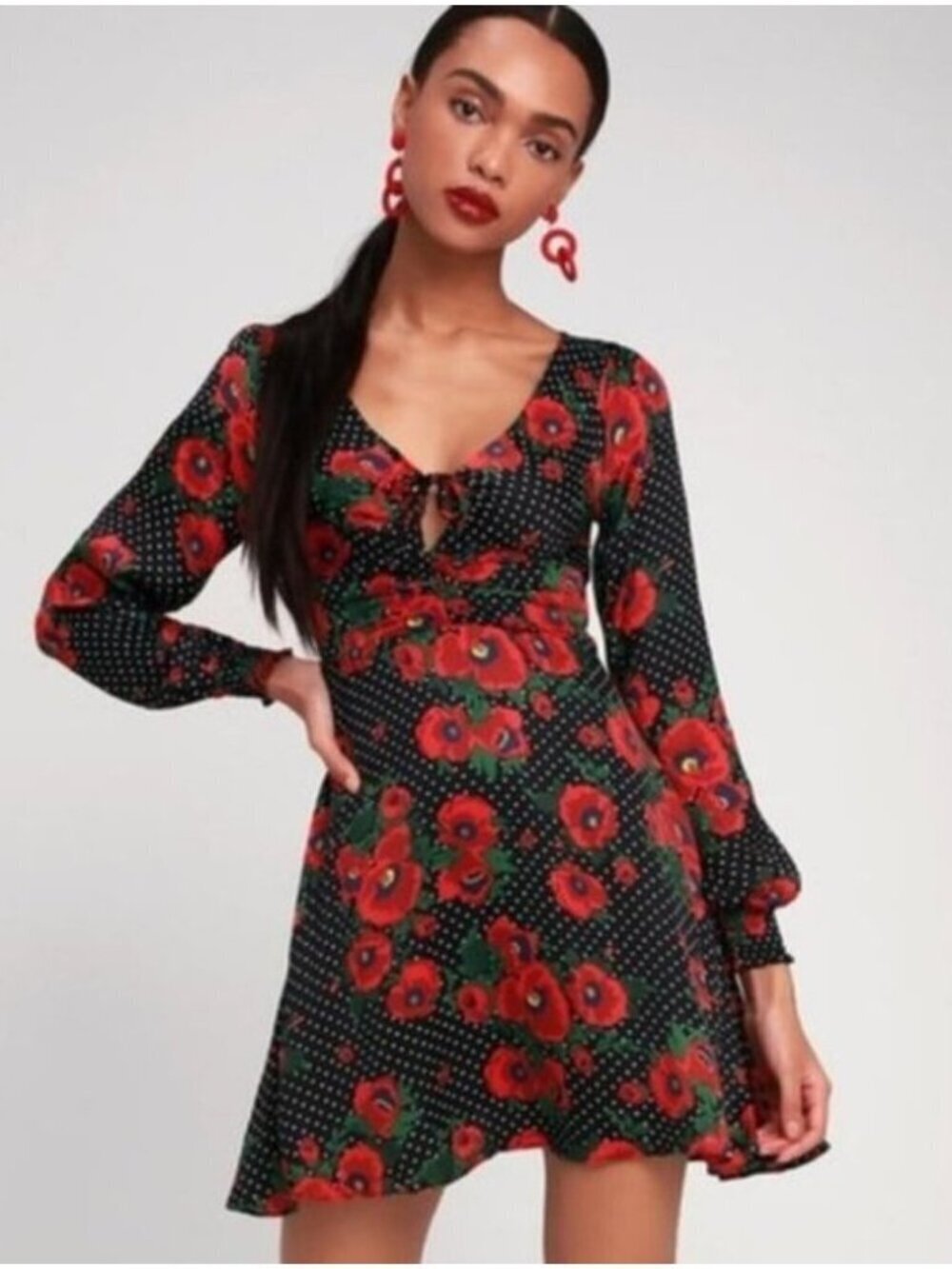 FREE PEOPLE MORNING LIGHT FLORAL PRINT AND POLKA DOT MINI DRESS